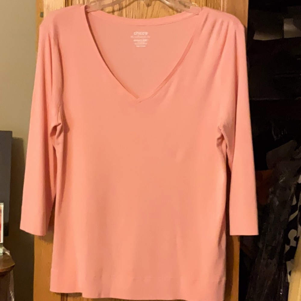 Chico’s 3/4 peach cotton V neck T-shirt Chicos sz 1